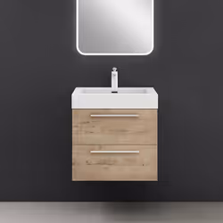 Sogood Meuble de Salle de Bain Quadratto 2 Parties Lavabo en Resine avec 2 Tiroirs 60x48x60cm Chêne clair