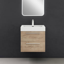 Sogood Meuble de Salle de Bain Quadratto 2 Parties Lavabo en Resine avec 2 Tiroirs 60x48x60cm Chêne clair