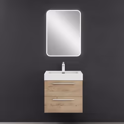 Sogood Meuble de Salle de Bains Chêne Clair Ensemble de 3 Pièces Meuble Suspendu avec Lavabo 60cm et Miroir LED Design Quadra ...
