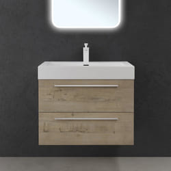 Sogood Meuble de Salle de Bain Quadratto 2 Parties Lavabo en Resine avec 2 Tiroirs 73x48x60cm Chêne clair