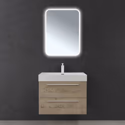 Sogood Meuble de Salle de Bains Chêne Clair Ensemble de 3 Pièces Meuble Suspendu avec Lavabo 73cm et Miroir LED Design Quadra ...