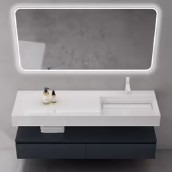 Sogood Meuble de Salle de Bain Gris Noir Mat Ensemble de 3 Pièces Meuble avec Lavabo 150cm et LED Miroir Design Up avec 2 Tir ...
