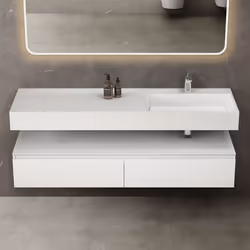 Sogood Meuble de Salle de Bain Blanc Mat Ensemble de 2 Pièces Meuble avec Lavabo 150cm Design Up avec 2 Grands Tiroirs
