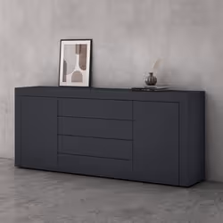 Sogood Buffet Commode 167 cm Meuble de Rangement Gris Noir Mat Placard Salon Salle à Manger 2 Portes et 4 Tiroirs S3
