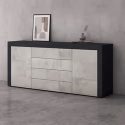Sogood Buffet Commode 167 cm Meuble de Rangement Gris Noir Mat et Béton Placard Salon Salle à Manger 2 Portes et 4 Tiroirs