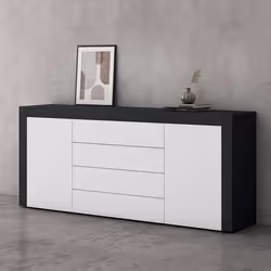 Sogood Buffet Commode 167 cm Meuble de Rangement Gris Noir Mat et Blanc Mat Placard Salon Salle à Manger 2 Portes et 4 Tiroir ...