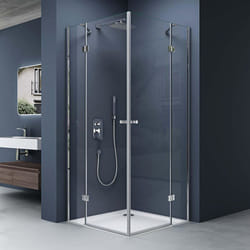 Paroi de douche en angle 100x100cm Sogood Ravenna1 pare douche transparent avec deux portes en verre de sécurité 6mm revêtement