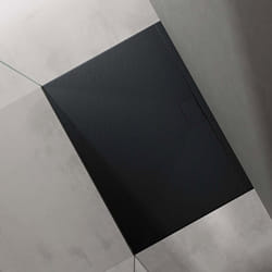 Sogood Receveur de Douche Bac à Douche Ultra Plat en Solid Surface Gris Noir Mat Geoma07 100x140x3 cm avec Bonde AL06