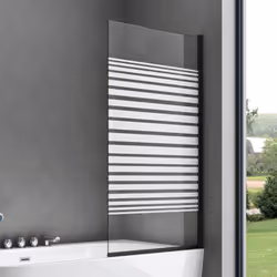 Pare baignoire Cortona201MS en angle avec 1 volet en verre transparent avec bandes opaques | Montage réversible Dimensions: l ...