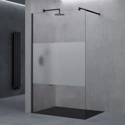 Sogood Paroi de douche à litalienne transparent avec bande opaque 140cm verre 8mm Bremen1MS stabilisateur rond