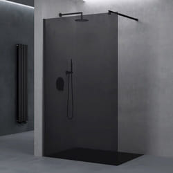 sogood Paroi de douche  Verre de Securite Gris Teinté 10mm Douche à LItalienne Barre de Stabilisation Ronde Bremen2VG 140x200cm