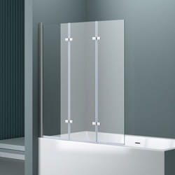 Doporro Paroi de Baignoire 130x140cm Pare Baignoire 3 Volets Montage Réversible Verre Trempé Transparent 6mm Cortona116