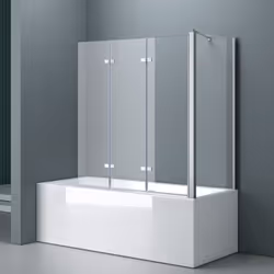Pare baignoire Cortona116 en angle avec une paroi fixe et 3 volets en verre transparent | Montage réversible Dimensions: larg ...