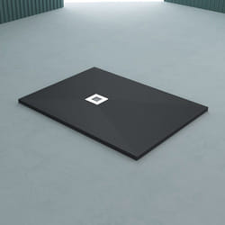 Sogood Receveur de douche 80x100 bac à douche ultra plat en fonte minérale gris-noir Madison 80x100x3cm + bonde AL06