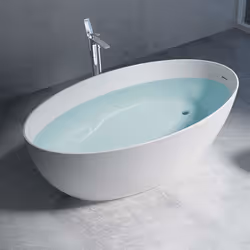 Baignoire îlot ovale 170cm Sogood Vicenza902 en marbre artificiel blanc mat 170x60x56cm