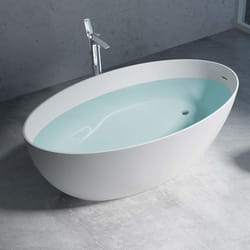 Baignoire îlot ovale 170cm Sogood Vicenza902 en marbre artificiel blanc mat 170x60x56cm