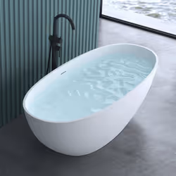 Sogood® Baignoire Îlot Ovale 165cm Blanc Vicenza910 en Résine avec Bonde 165x75x55cm