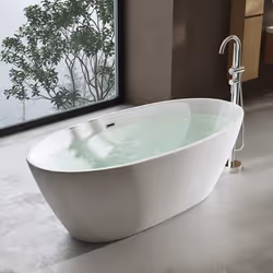 Sogood® Baignoire Îlot Ovale 150cm Blanc Vicenza599 Acrylique avec Bonde 150x79x56cm