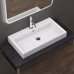 Lavabo vasque évier à poser en fonte minerale colossum 06-765 blanc avec trop-plein un perçage pour robinet 765x42x10cm