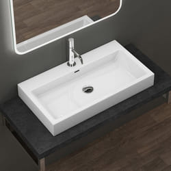 Lavabo vasque évier à poser en fonte minerale colossum 06-765 blanc avec trop-plein un perçage pour robinet 765x42x10cm