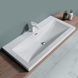 Lavabo vasque blanc 100cm à encastrer Sogood Colossum01 fonte minérale solid surface 100x48x13cm