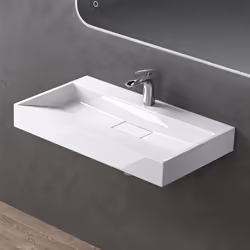 Sogood Lavabo Suspendu avec Bonde Vasque à Poser Blanc 70x46x11cm Lave Mains Rectangulaire avec Perçage Colossum19