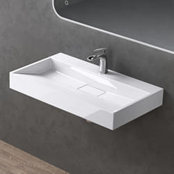 Sogood Lavabo Suspendu avec Bonde Vasque à Poser Blanc 70x46x11cm Lave Mains Rectangulaire avec Perçage Colossum19