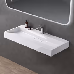 Sogood Lavabo Suspendu avec Bonde Vasque à Poser Blanc 90x46x11cm Lave Mains Rectangulaire avec Perçage Colossum19