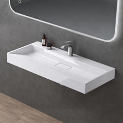 Sogood Lavabo Suspendu avec Bonde Vasque à Poser Blanc 120x46x11cm Lave Mains Rectangulaire avec Perçage Colossum19