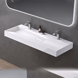 Sogood Lavabo Suspendu avec Bonde Vasque à Poser Blanc 120x46x11cm Lave Mains avec 2 Percages Rectangulaire Colossum19