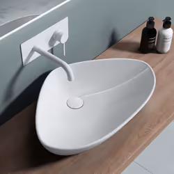 Lavabo vasque à poser évier Bruxelles 215 ovale blanc céramique larg x prof x haut 59 x 39 x 13cm
