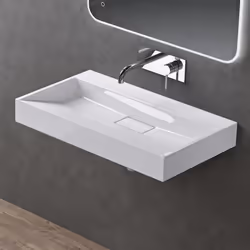 Sogood Lavabo Suspendu avec Bonde Vasque à Poser Blanc 80x46x11cm Lave Mains Rectangulaire sans Perçage Colossum19