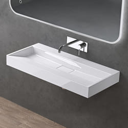 Sogood Lavabo Suspendu avec Bonde Vasque à Poser Blanc 90x46x11cm Lave Mains Rectangulaire sans Perçage Colossum19