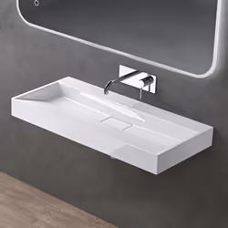 Sogood Lavabo Suspendu avec Bonde Vasque à Poser Blanc 100x46x11cm Lave Mains Rectangulaire sans Perçage Colossum19