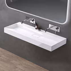 Sogood Lavabo Suspendu avec Bonde Vasque à Poser Blanc 120x46x11cm Lave Mains Rectangulaire sans Perçage Colossum19