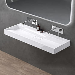 Sogood Lavabo Suspendu avec Bonde Vasque à Poser Blanc 120x46x11cm Lave Mains Rectangulaire sans Perçage Colossum19