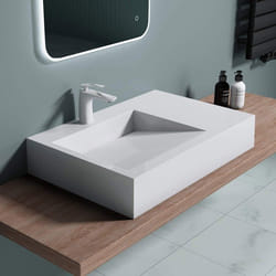 Lavabo vasque à poser- à monter au mur évier Colossum11-750 en fonte minérale blanc rectangulaire Larg 75cm prof 50cm haut 13cm