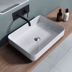 Lavabo vasque à poser évier en fonte minérale Colossum 812 rectangulaire arrondi blanc Larg: 55 cm prof : 40 cm haut 13 cm