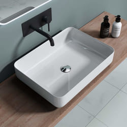 Lavabo vasque à poser évier en fonte minérale Colossum 812 rectangulaire arrondi blanc Larg: 55 cm prof : 40 cm haut 13 cm