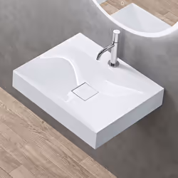 Sogood Vasque à Poser 60cm avec Bonde Lavabo Suspendu Blanc Colossum810 Fonte Minérale Solid Surface 60x48x12cm