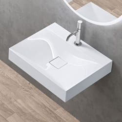 Sogood Vasque à Poser 60cm avec Bonde Lavabo Suspendu Blanc Colossum810 Fonte Minérale Solid Surface 60x48x12cm