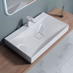 Sogood Vasque à Poser 80cm avec Bonde Lavabo Suspendu Blanc Colossum810 Fonte Minérale Solid Surface 80x48x12cm