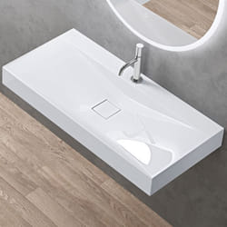 Sogood Vasque à Poser 100cm avec Bonde Lavabo Suspendu Blanc Colossum810 Fonte Minérale Solid Surface 100x48x12cm