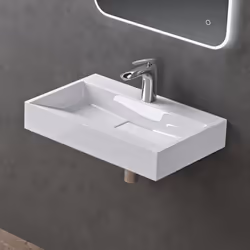 Sogood Lavabo Suspendu avec Bonde Vasque à Poser Blanc 60x38x11cm Lave Mains Rectangulaire avec Perçage Colossum19
