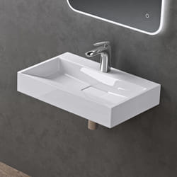 Sogood Lavabo Suspendu avec Bonde Vasque à Poser Blanc 60x38x11cm Lave Mains Rectangulaire avec Perçage Colossum19