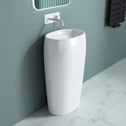 Sogood Lavabo sur Pied Blanc Vasque Colonne en Fonte Minérale Lave Mains Ovale pour Salle de Bain 535x36x85cm Colossum32