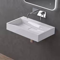 Sogood Lavabo Suspendu avec Bonde Vasque à Poser Blanc 60x38x11cm Lave Mains Rectangulaire sans Perçage Colossum19