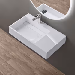 Sogood Lavabo Suspendu Blanc 75cm Vasque à Poser avec Bonde Lave Mains Rectangulaire 75x43x14cm Colossum12-L