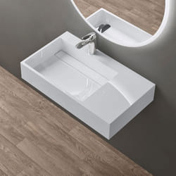 Sogood Lavabo Suspendu Blanc 75cm Vasque à Poser avec Bonde Lave Mains Rectangulaire 75x43x14cm Colossum12-L