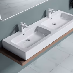 Double lavabo vasque à poser blanc brillant lave main Sogood Colossum830 140x48x13cm avec trop-plein